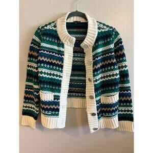 Talbots METALLIC MOCKNECK SWEATER JACKET - CADET FAIR ISLE Small Petite